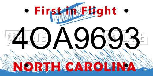 4OA9693 North Carolina License Plate