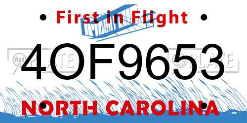 4OF9653 North Carolina License Plate