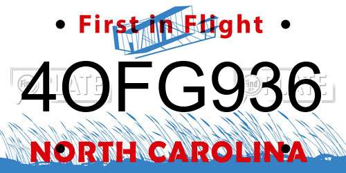 4OFG936 North Carolina License Plate
