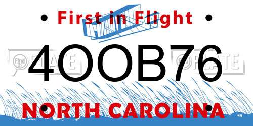 4OOB76 North Carolina License Plate