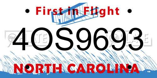 4OS9693 North Carolina License Plate