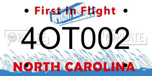 4OT002 North Carolina License Plate