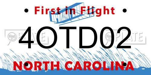 4OTD02 North Carolina License Plate