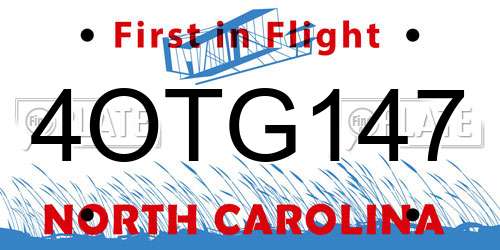 4OTG147 North Carolina License Plate