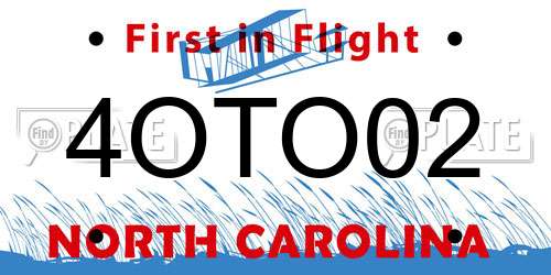 4OTO02 North Carolina License Plate