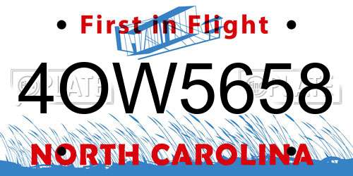 4OW5658 North Carolina License Plate