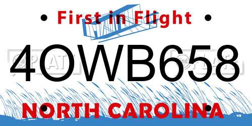 4OWB658 North Carolina License Plate