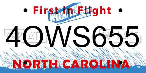 4OWS655 North Carolina License Plate