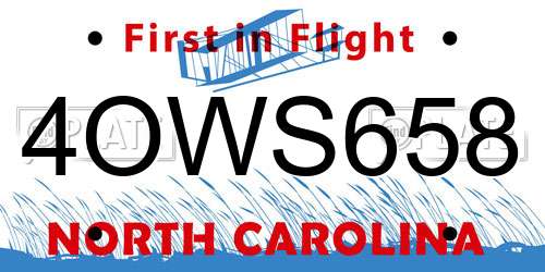 4OWS658 North Carolina License Plate