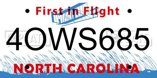 4OWS685 North Carolina License Plate