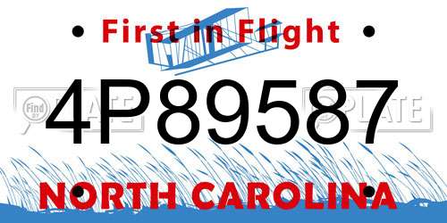 4P89587 North Carolina License Plate