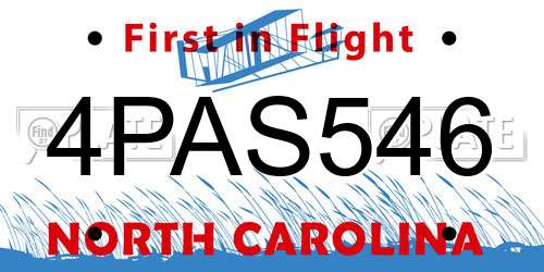 4PAS546 North Carolina License Plate