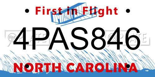 4PAS846 North Carolina License Plate