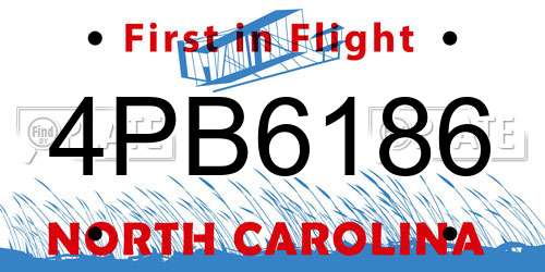 4PB6186 North Carolina License Plate