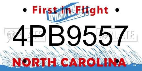 4PB9557 North Carolina License Plate