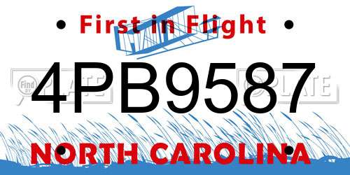 4PB9587 North Carolina License Plate