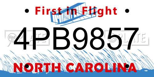 4PB9857 North Carolina License Plate
