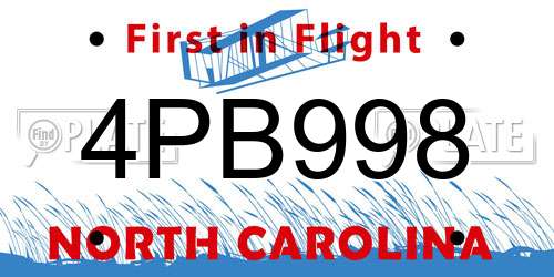 4PB998 North Carolina License Plate