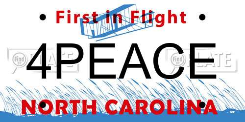 4PEACE North Carolina License Plate