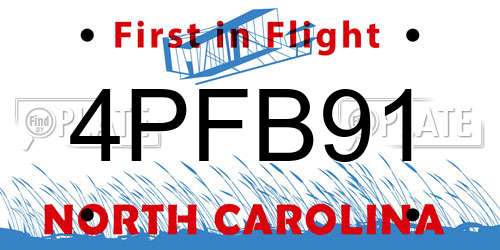 4PFB91 North Carolina License Plate