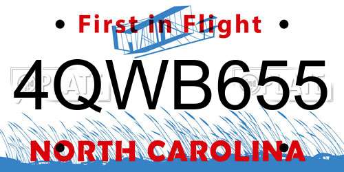 4QWB655 North Carolina License Plate