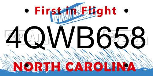 4QWB658 North Carolina License Plate