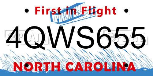 4QWS655 North Carolina License Plate
