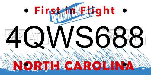 4QWS688 North Carolina License Plate