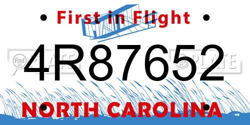 4R87652 North Carolina License Plate