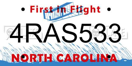 4RAS533 North Carolina License Plate