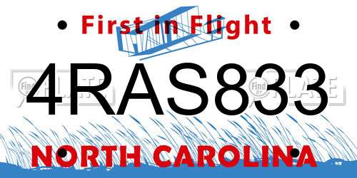 4RAS833 North Carolina License Plate