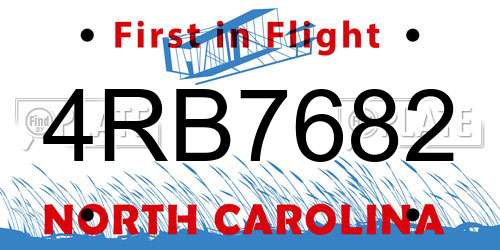 4RB7682 North Carolina License Plate