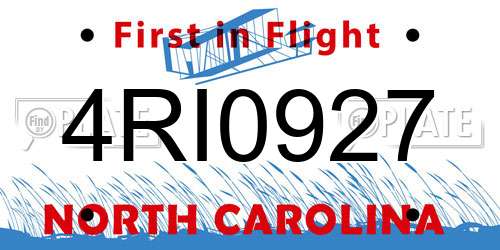 4RI0927 North Carolina License Plate