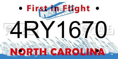 4RY1670 North Carolina License Plate