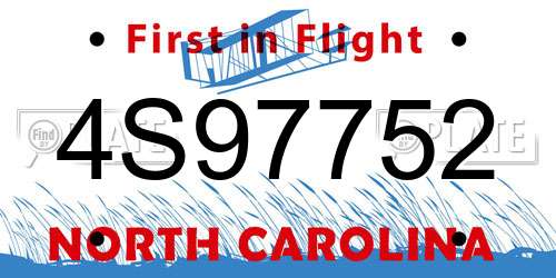 4S97752 North Carolina License Plate