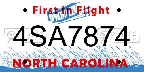 4SA7874 North Carolina License Plate