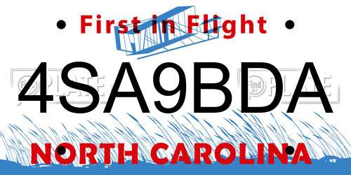 4SA9BDA North Carolina License Plate