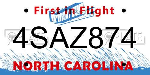 4SAZ874 North Carolina License Plate