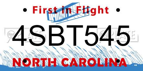 4SBT545 North Carolina License Plate