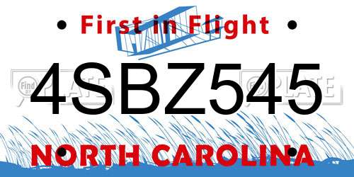 4SBZ545 North Carolina License Plate