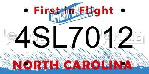 4SL7012 North Carolina License Plate