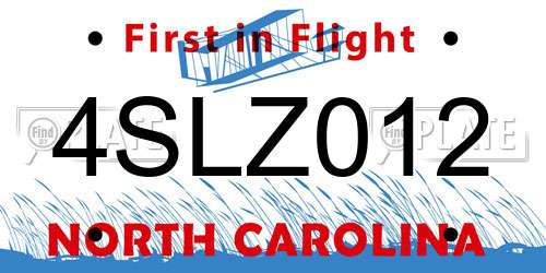4SLZ012 North Carolina License Plate