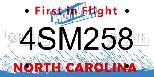 4SM258 North Carolina License Plate