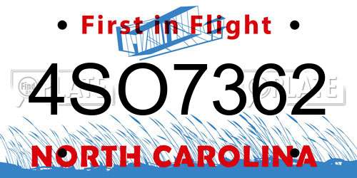 4SO7362 North Carolina License Plate