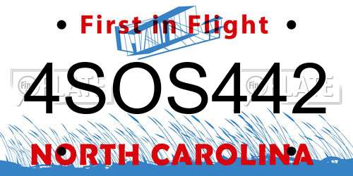 4SOS442 North Carolina License Plate