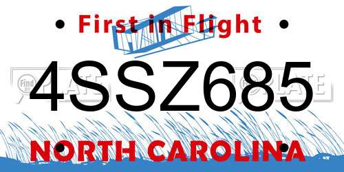 4SSZ685 North Carolina License Plate