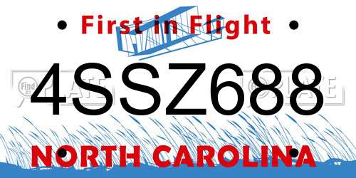 4SSZ688 North Carolina License Plate