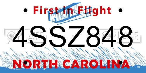4SSZ848 North Carolina License Plate