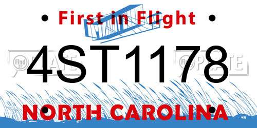 4ST1178 North Carolina License Plate