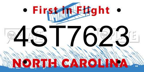 4ST7623 North Carolina License Plate